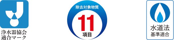 浄水器協会適合マーク・除去対象物質11項目・水道法基準適合